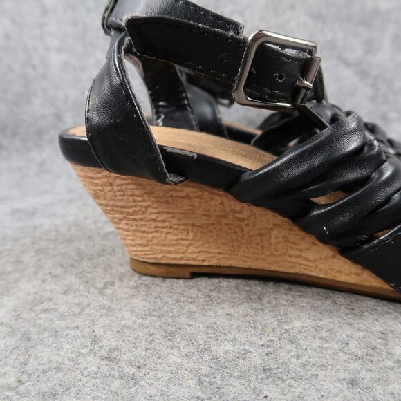 DbDk Fashion Shoes Womens 6.5 Sandals Wedge Buckle Ankle Strap Black Open Toe - Picture 2 of 15